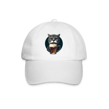 Katze mit Bier - Baseballkappe - Weiß/Weiß - Vorne
