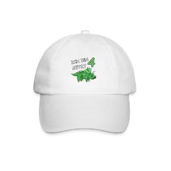 Ich bin jetzt 4 Dino Motiv für Baby's / Jungs - Baseballkappe - Weiß/Weiß - Vorne