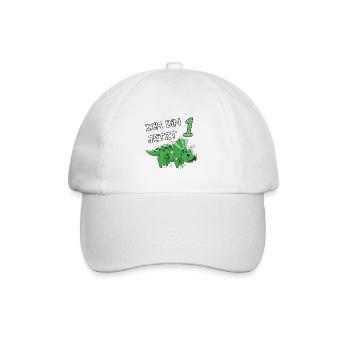 Ich bin jetzt 1 Dino Motiv für Baby's / Jungs - Baseballkappe - Weiß/Weiß - Vorne