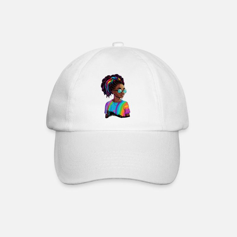 Bunte Dreadlocks und Regenbogen-T-Shirt - Baseballkappe - Weiß/Weiß