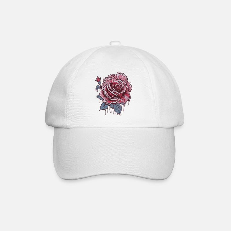 Rote Rose - Baseballkappe - Weiß/Weiß