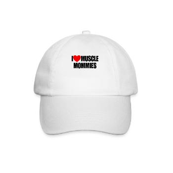 Ich liebe Muskelmamies Red Heart Muskel Mommies - Baseballkappe - Weiß/Weiß - Vorne