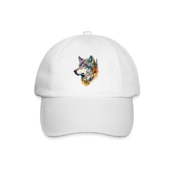 Wolf Wolfskopf Natur Wildnis Wald Bäume Kunst - Baseballkappe - Weiß/Weiß - Vorne