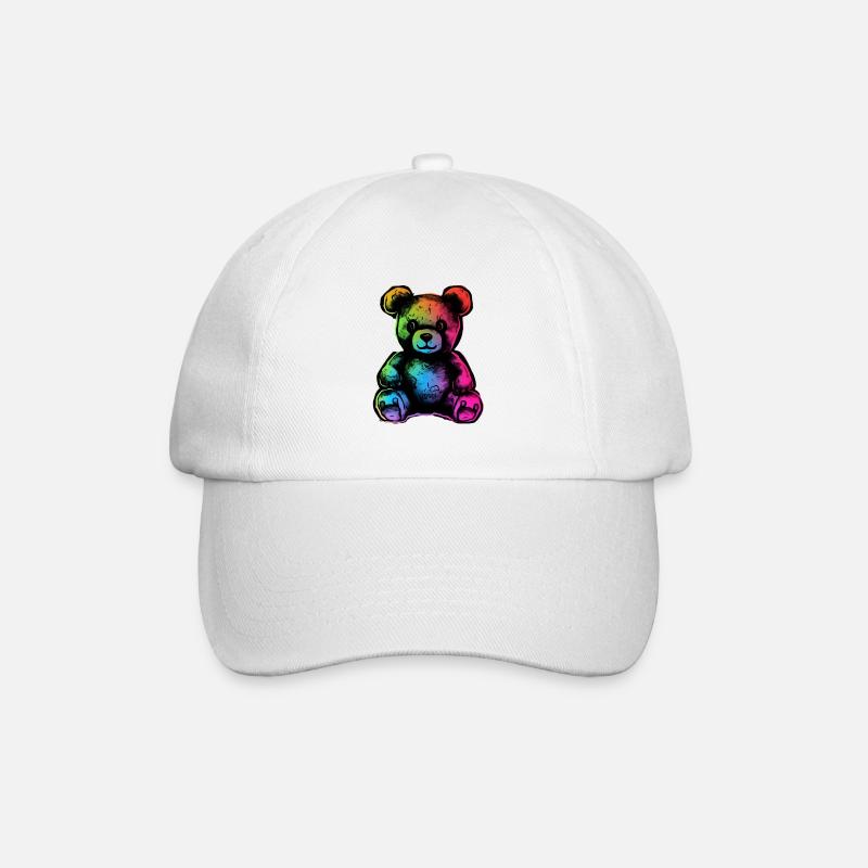 Regenbogen-Teddybär - Baseballkappe - Weiß/Weiß