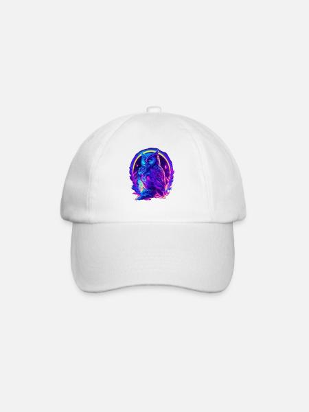 Mystisch leuchtende Eule Neon Synthwave - Baseballkappe - Weiß/Weiß
