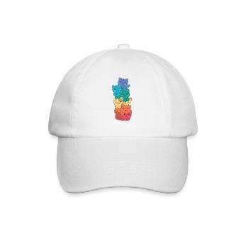 Rainbow Flag Pride LGBTQ Cute Cat Stack - Baseball Cap - white/white - Front