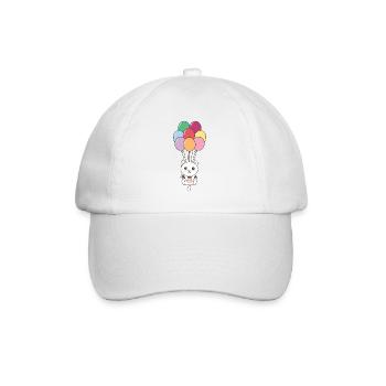 Cat flies upwards with colorful balloons - Baseball Cap - white/white - Front