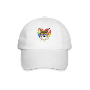 Regenbogen - Katze Singapura mit Brille und Herz - Baseballkappe - Weiß/Weiß - Vorne