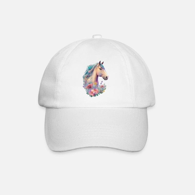 Das Pferd Mädchen Kinder Pferde Blumen Design - Baseballkappe - Weiß/Weiß