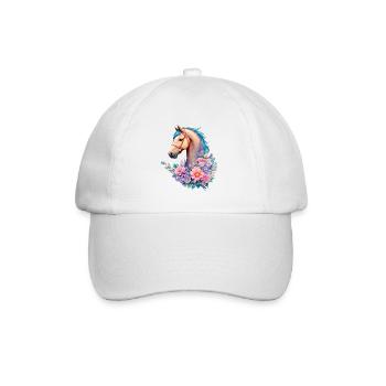 Schöne Blumen Pferde Kunstwerk Pony in Pastell - Baseballkappe - Weiß/Weiß - Vorne