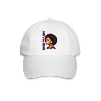 Schwarze Frau mit Schriftzug American - Baseballkappe - Weiß/Weiß - Vorne