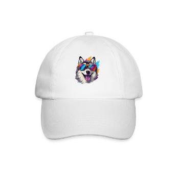 Cooler Alaskan Malamute Hund mit Sonnenbrille - Baseballkappe - Weiß/Weiß - Vorne
