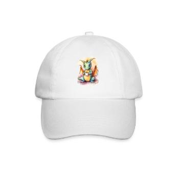 Dragon with coffee watercolor style - Baseball Cap - white/white - Front