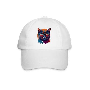 Rebel Paws: Retro Cat T-Shirt Art - Baseball Cap - white/white - Front
