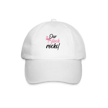Unsere Flock -Felsen rosa Flamingo unsere Flock -F - Baseballkappe - Weiß/Weiß - Vorne