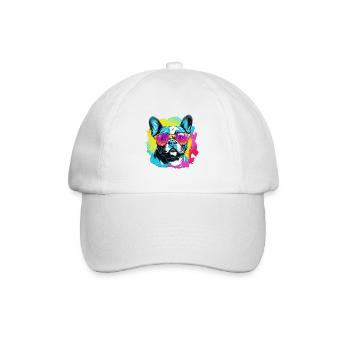 Bunte französische Bulldogge mit Sonnenbrille - Baseballkappe - Weiß/Weiß - Vorne