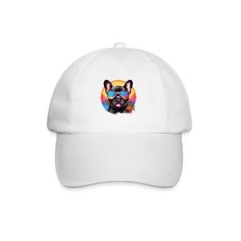 Bunte französische Bulldogge mit Sonnenbrille - Baseballkappe - Weiß/Weiß - Vorne
