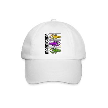 Mardi Gras Fleur De Lis Hemd, Langusten Mardi - Baseballkappe - Weiß/Weiß - Vorne