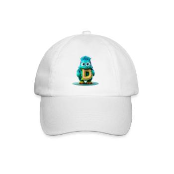 Buntes Monster mit hellem Buchstaben D - Baseballkappe - Weiß/Weiß - Vorne