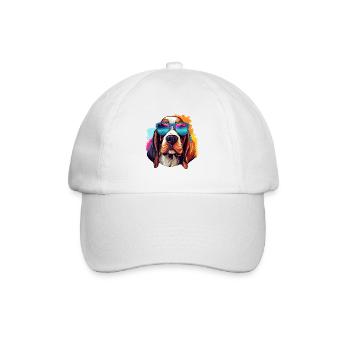 Basset Hound coloré portant des lunettes de soleil Dog Lover - Casquette classique - blanc/blanc - Devant
