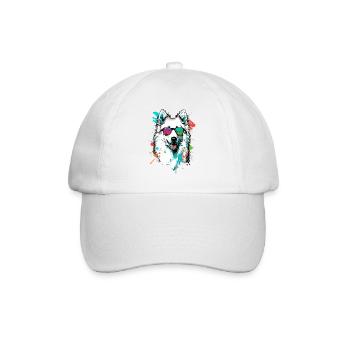 Chien esquimau américain coloré portant des lunettes de soleil - Casquette classique - blanc/blanc - Devant