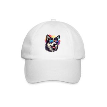 Colorful Alaskan Husky Dog Breed with Sunglasses - Baseball Cap - white/white - Front