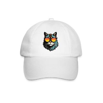 Main-Coon Katze mit Sonnenbrille - Baseballkappe - Weiß/Weiß - Vorne