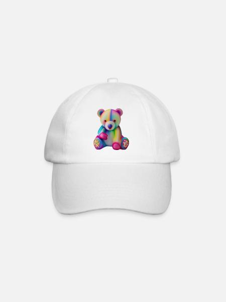 Mehrfarbiger Teddybär - Baseballkappe - Weiß/Weiß