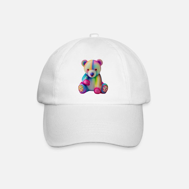 Mehrfarbiger Teddybär - Baseballkappe - Weiß/Weiß