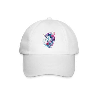 Blumige Verzauberung: Einhorn in Wasserwellen spritzt - Baseballkappe - Weiß/Weiß - Vorne