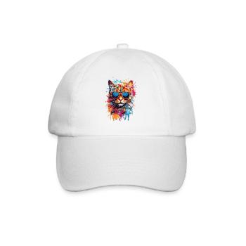Coole Katze mit Sonnenbrille im Graffiti Look bunt - Baseballkappe - Weiß/Weiß - Vorne