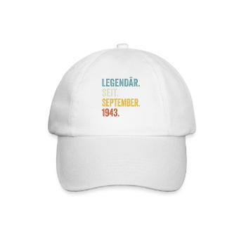 80. Geburtstag 80 Jahre Legendär Seit September - Baseballkappe - Weiß/Weiß - Vorne