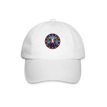 Glasmalerei - Stilvolle bunte Kuh - Baseballkappe - Weiß/Weiß - Vorne