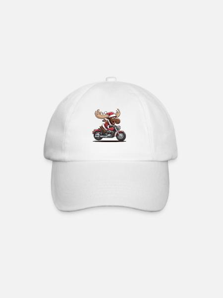 Lustiger Elch Weihnachtsmann fährt Motorrad - Baseballkappe - Weiß/Weiß