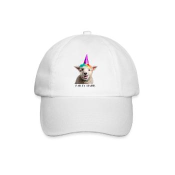 Laughing Sheep with Party Hat "Party Hard" Slogan - Baseball Cap - white/white - Front