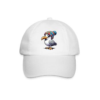 Moin Möwe Beanie Mütze T-Shirt Tasche Brusttasche - Baseballkappe - Weiß/Weiß - Vorne