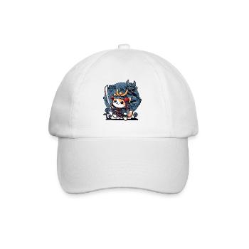 Samurai-Ninja-Katze und Monster dahinter - Baseballkappe - Weiß/Weiß - Vorne
