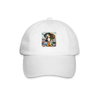 Cheerful seagull with rubber boots and umbrella - Baseball Cap - white/white - Front