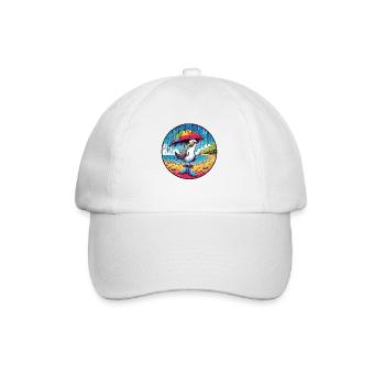 Cheerful seagull with rubber boots and umbrella - Baseball Cap - white/white - Front