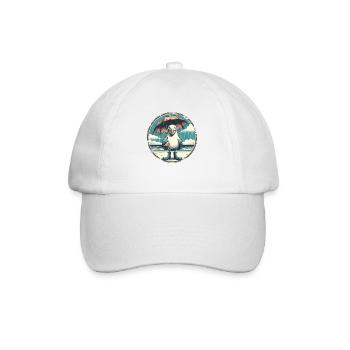 Laughing seagull with rubber boots and umbrella - Baseball Cap - white/white - Front