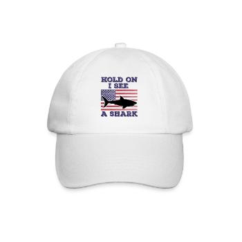 Shark American Flag Lustiges Original-Geschenk - Baseballkappe - Weiß/Weiß - Vorne