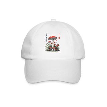 Japanese Mushroom Aesthetic Ukiyo-E Nature Design - Baseball Cap - white/white - Front
