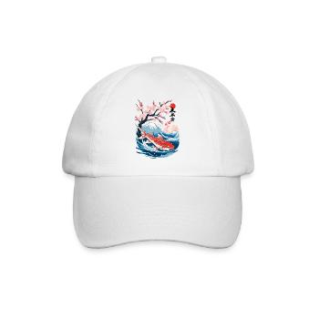 Vintage Ukiyo-E Koi Carp Cherry Blossom Design - Baseball Cap - white/white - Front