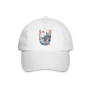 Vintage Ukiyo-E Koi Karpfen Kirschblüten Design - Baseballkappe - Weiß/Weiß - Vorne