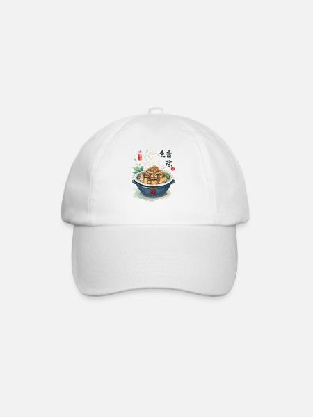 Kawaii Yokai Ramen Anime Japan Vintage Food Design - Baseball Cap - white/white