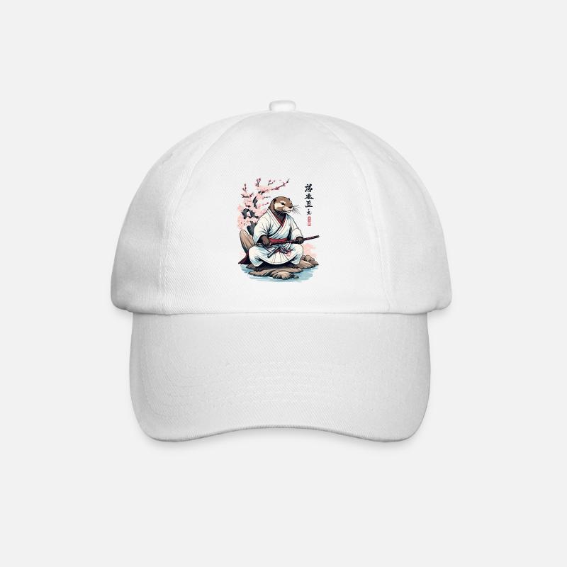 Otter Samurai süßes Japan Ukiyo-E Vintage Design - Baseballkappe - Weiß/Weiß