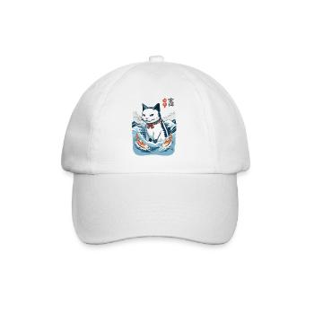 Ukiyo-E Cat Fishing Japan Art Streetwear - Baseball Cap - white/white - Front