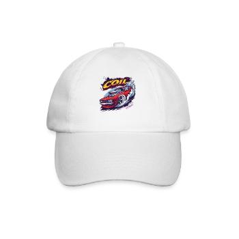 Roter Muscle-Car Turbo Cartoon-Rennfahrer - Baseballkappe - Weiß/Weiß - Vorne