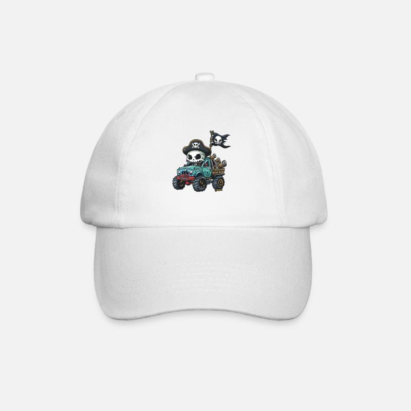 Skeleton Skull Pirates with Cool Monster Truck - Baseball Cap - white/white