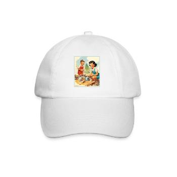 50s kids preparing food while camping - Baseball Cap - white/white - Front